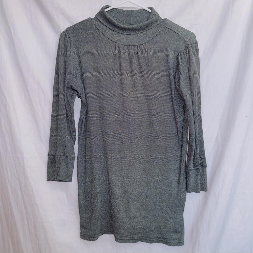 Michael Star Gray Long Sleeve 100% American Mock Neck Tunic Shirt One Size